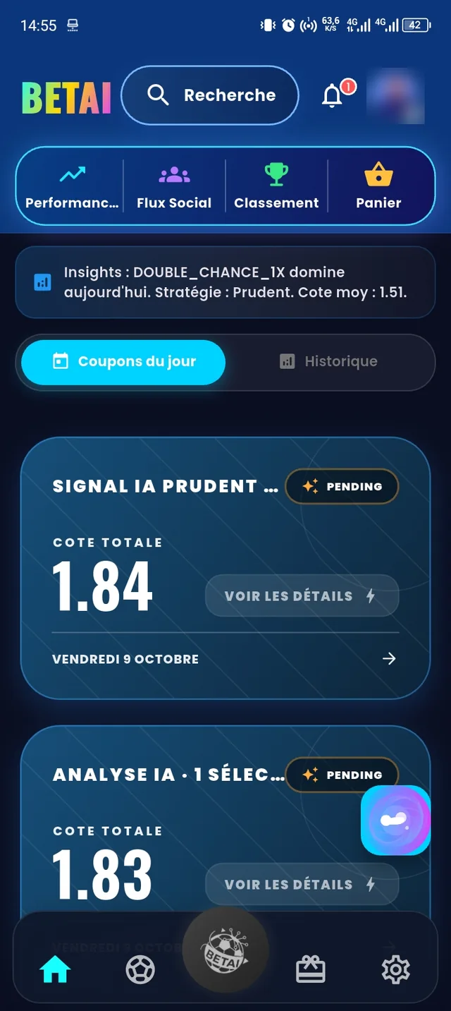 Capture officielle de l’accueil de BETAI avec coupons du jour