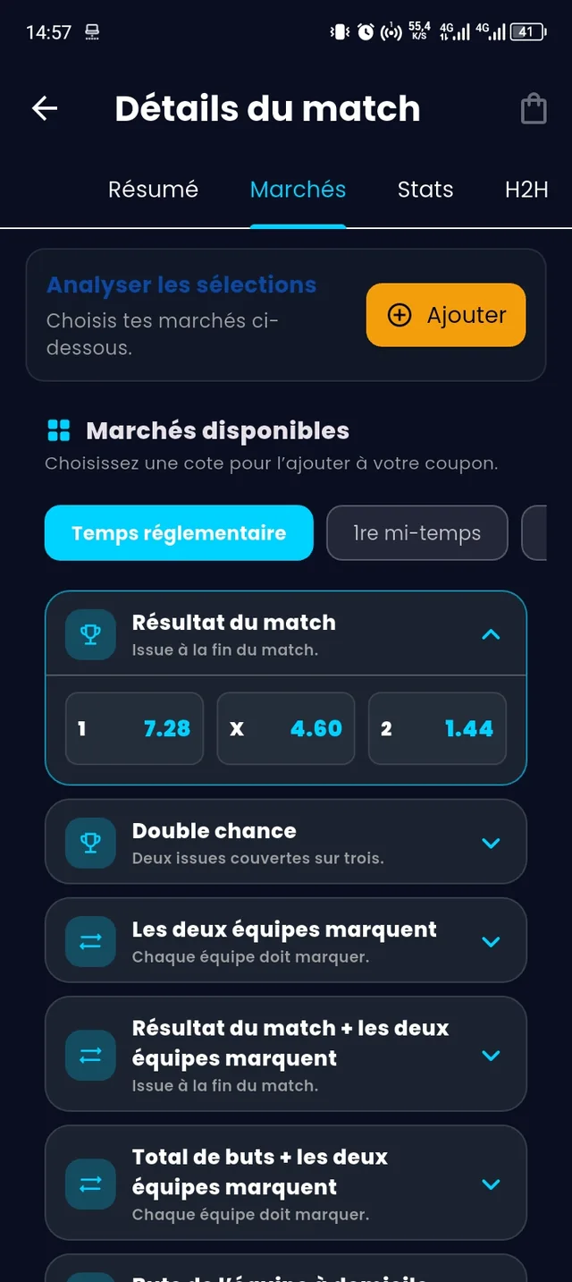 Capture d’écran BETAI : Marchés